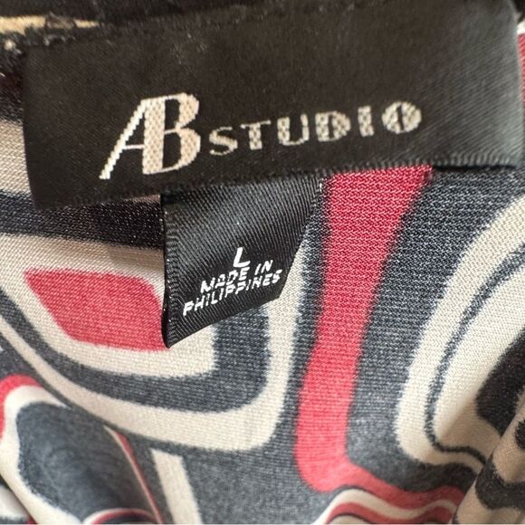 AB Studio red and black geometric print ruched bust dress size large - Picture 4 of 6